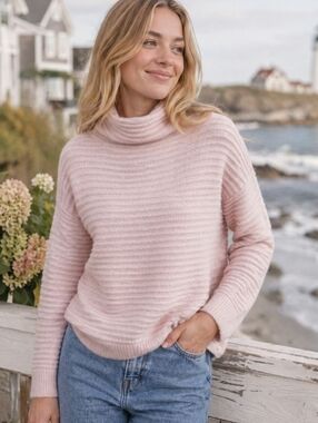 Madewell Pink Ribbed Sweater Belmont Mock Neck Wool Blend Soft Girl Size XS